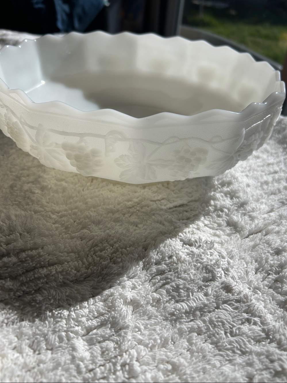 Fire King Milk Glass Fruit Bowl. Grape Design.